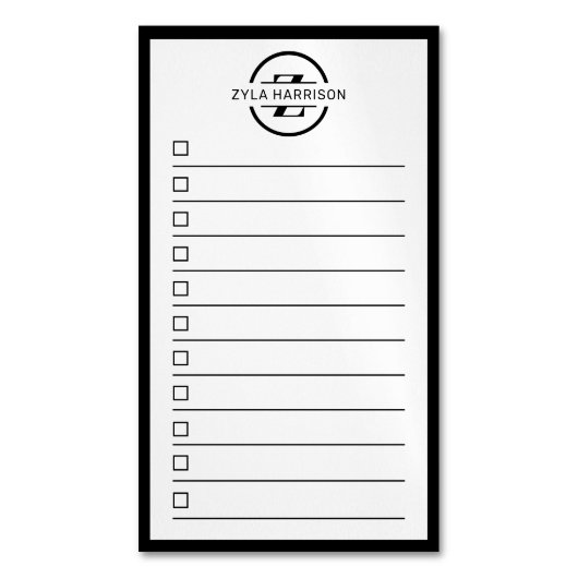 モダン モノグラム 名前 To Do リスト マグネット名刺 (正面縦)