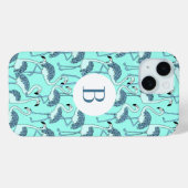 モダン モノグラム 青 フラミンゴ柄 Case-Mate iPhoneケース (裏面 (横))