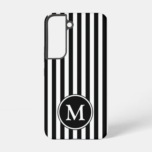 モダン モノグラム 黒と白のストライプ SAMSUNG GALAXYケース (裏面)