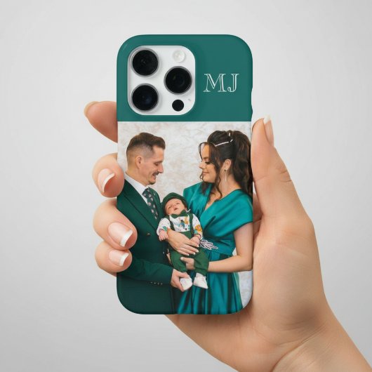 モダン モノグラム 1 写真 ティール グリーン iPhoneケース