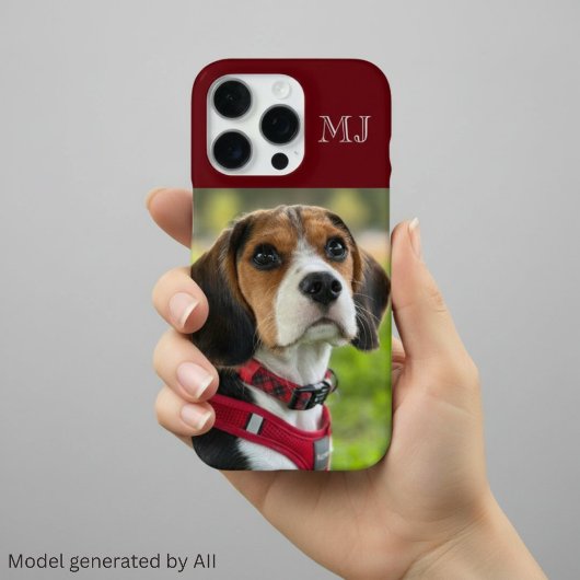 モダン モノグラム 1 写真 ワインレッド iPhoneケース