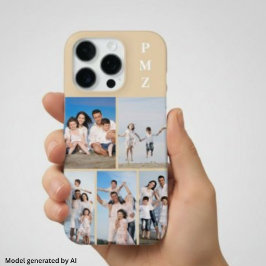 モダン モノグラム 5 枚フォトコラージュ サンドクリーム ベージュ iPhone 16 PROケース