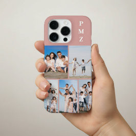 モダン モノグラム 5 枚フォトコラージュ ダスティローズ iPhone 16 PROケース