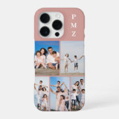 モダン モノグラム 5 枚フォトコラージュ ダスティローズ iPhoneケース (裏面)