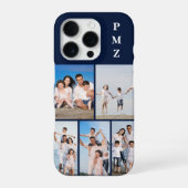 モダン モノグラム 5 枚フォトコラージュ ダークネイビーブルー iPhoneケース (裏面)