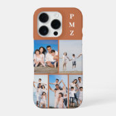 モダン モノグラム 5 枚フォトコラージュ テラコッタ iPhoneケース (裏面)