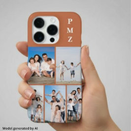 モダン モノグラム 5 枚フォトコラージュ テラコッタ iPhone 16 PROケース