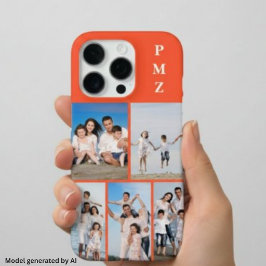 モダン モノグラム 5 枚フォトコラージュ 柿色 オレンジ iPhone 16 PROケース