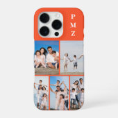 モダン モノグラム 5 枚フォトコラージュ 柿色 オレンジ iPhoneケース (裏面)