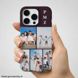 モダン モノグラム 5 枚フォトコラージュ Plum Purple iPhone 16 Proケース