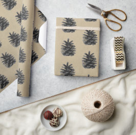 モダン、モミの木、石に黒 ラッピングペーパー