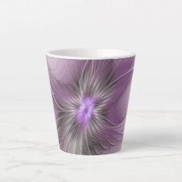 モダン モーブ グレー フラクタルアート フラワー カフェラテマグ