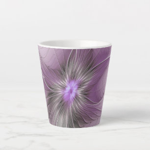 モダン モーブ グレー フラクタルアート フラワー カフェラテマグ