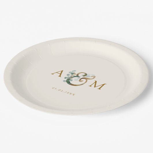 モダン,ユエレガントカリプタス・アンパ結婚サンド ペーパープレート (アングル)