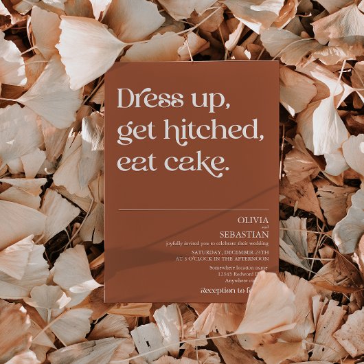 モダン ユニーク ミニマル タイポグラフィー テラコッタ ウェディング 招待状