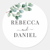 モダン・ユーカリ・グリーン・ウェディング ラウンドシール (正面)