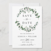 モダン ユーカリ フローラル ジオメトリック フレーム ウェディング セーブザデート (正面)