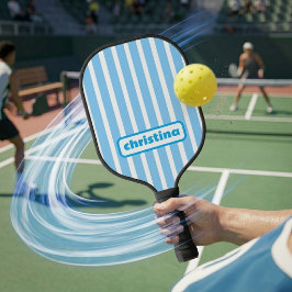モダン ライトブルー ストライプ オーダーネーム ピックルボールラケット