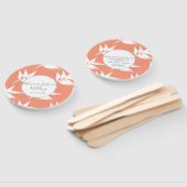 モダン ライト コーラル リーフ シロ ウェディング ラウンド ハンドファン (組立なし)