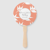 モダン ライト コーラル リーフ シロ ウェディング ラウンド ハンドファン (正面)