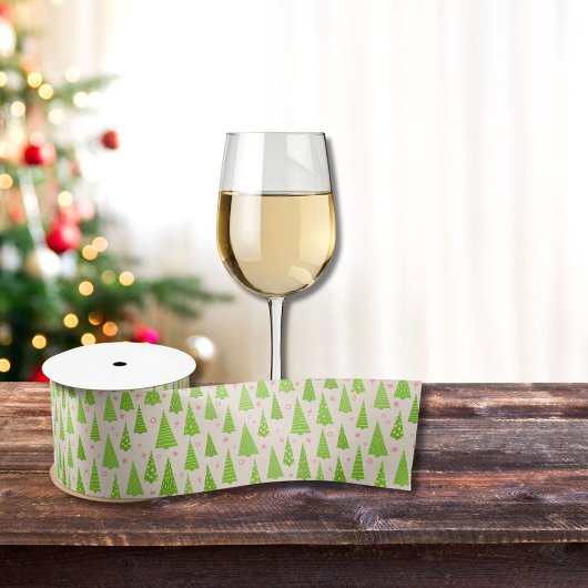 モダン ライムグリーン ピンク クリスマスツリー 水彩 サテンリボン