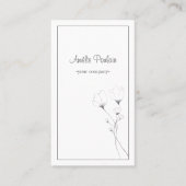 モダン，ラインアートの花，手書き 名刺 (正面)