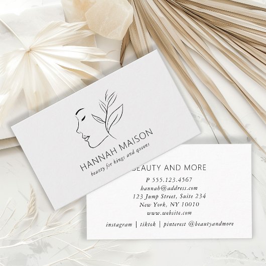 モダン,ラインアート,女性,葉,サロン,グレー 名刺