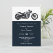 モダン ラスティック オートバイ ネイビー クラシック ウェディング 招待状 (スタンド正面)