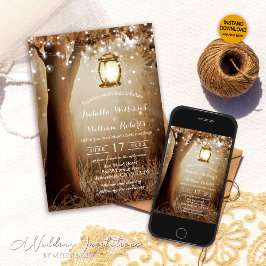 モダン ラスティック カントリー ツリー ストリング ライト ウェディング 招待状