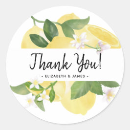 モダン ラスティック スクリプト サンクス ウォーターカラー レモン ラウンドシール