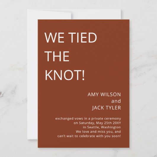 モダン ラスティック テラコッタ 結婚発表 招待状 (正面)