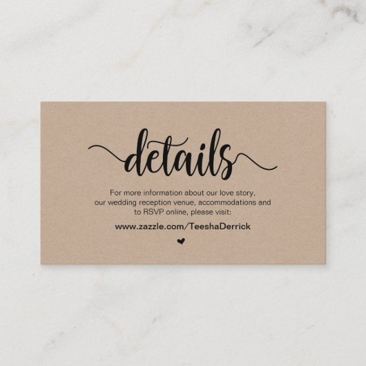 モダン ラスティック ファーム クラフト, 結婚の詳細 エンクロージャーカード (正面)