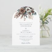モダン ラスティック フローラル ピンコーン ウェディング アーチ 招待状 (スタンド正面)