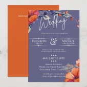 モダン ラベンダー オレンジ フローラル ウェディング 招待 (正面/裏面)