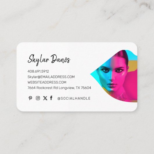 モダン リップフォトフレーム トレンディ メイクアップアーティスト ブラック 名刺 (裏面)