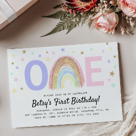 モダン・レインボー&スターズ 'ONE' 1歳の誕生日パーティー 招待状