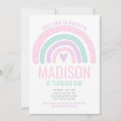 モダン レインボー ファースト バースデー 招待状 (正面)