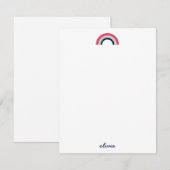 モダン レインボー in ブルー スクリプト ネーム ノートカード (正面/裏面)