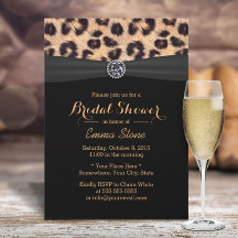 モダン レオパード ブラック リボン ダイヤモンド ブライズシャワー