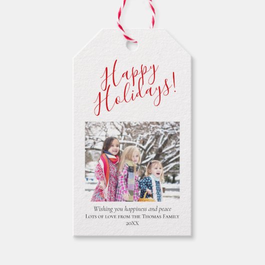 モダン&レッドエレガントクリスマスファミリークリスマス写真 ギフトタグ (正面)
