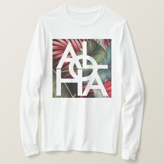 モダン レッドパーム アロハ ハワイ島 Tシャツ (デザイン正面)
