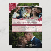 モダン レッドブルゴーニュ セーブ・ザ・デート 4 フォト コラージュ 招待状 (正面/裏面)