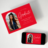 モダン レッド アーチ フォト 卒業 案内状