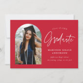 モダン レッド アーチ フォト 卒業 案内状 (正面)