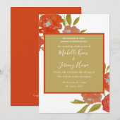 モダン レッド オレンジ ゴールド フラワー ウェディング インビテーション (正面/裏面)