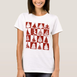 モダン レッド クリスマスツリーパターン Tシャツ