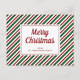 モダン レッド グリーン ストライプ クリスマス ポストカード