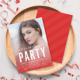 モダン レッド コンフェッティ 誕生日パーティー 招待状