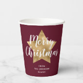 モダン レッド ゴールド スター クリスマス 紙コップ (裏面)