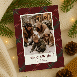 モダン レッド チェック 2枚の写真入り Merry & Bright シーズンカード